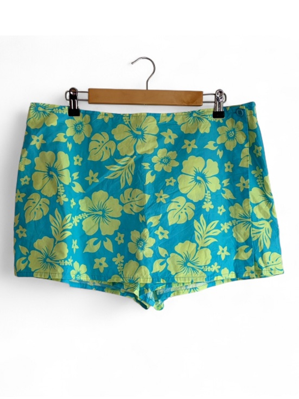 ASOS Hawaiian Hibiscus Print 100% Cotton Wrap Front Shorts Size 12